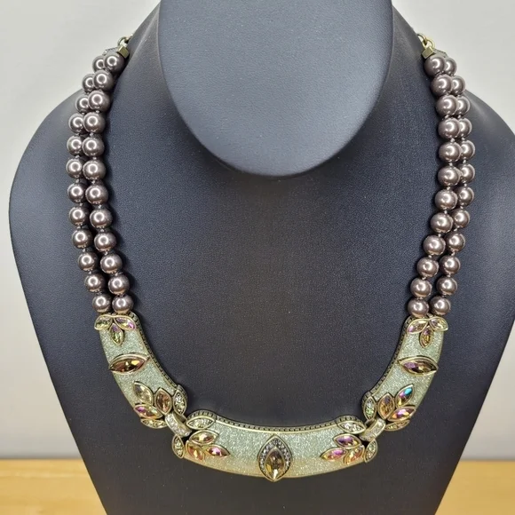 Heidi Daus Bib Olive Green Multi Color Crystals Beaded Collar Statement Necklace - Picture 5 of 9